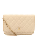 Chanel Cross Body Wallet on Chain in Neutral, Caviar Leather — Front View
