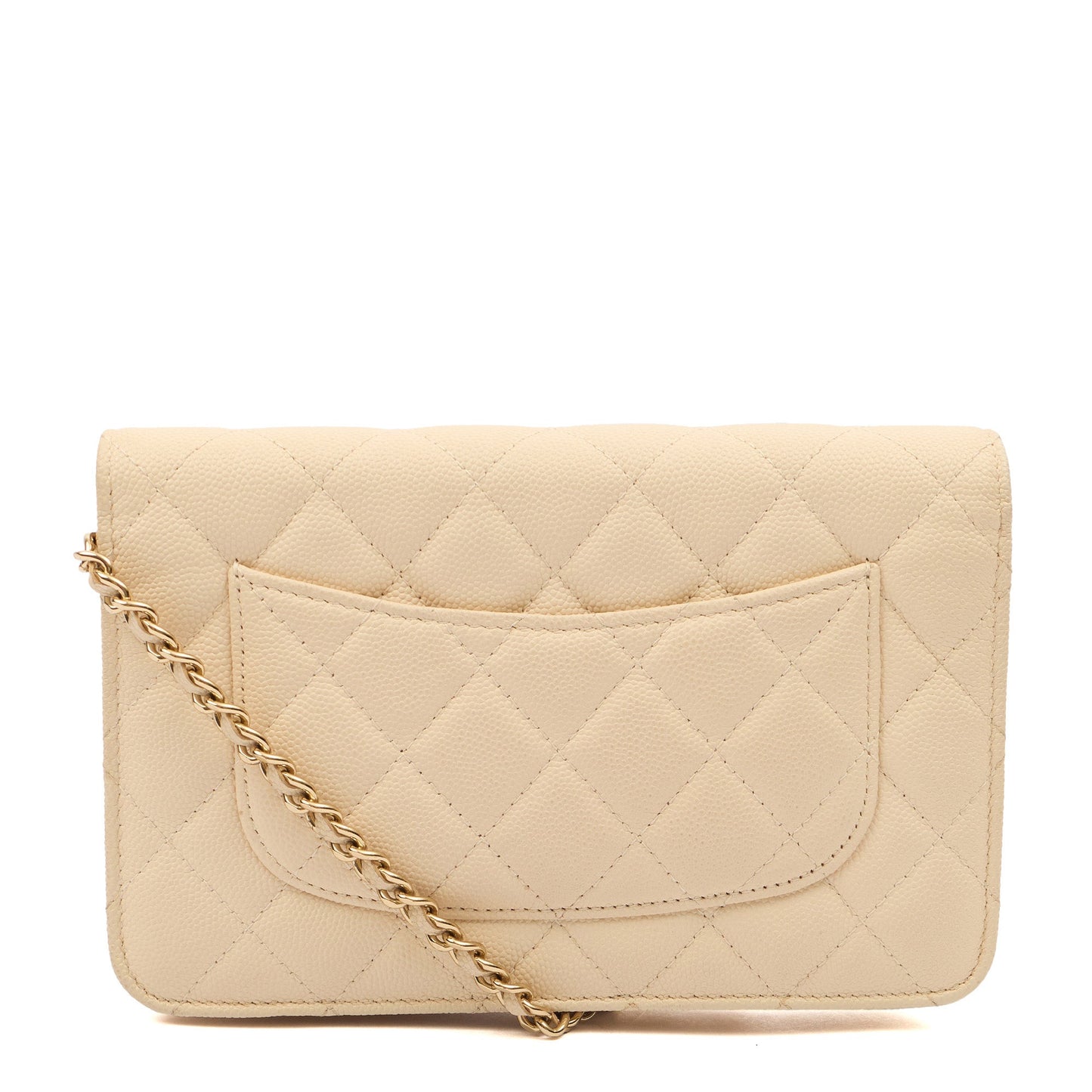 Chanel Cross Body Wallet on Chain in Neutral, Caviar Leather — Detail View