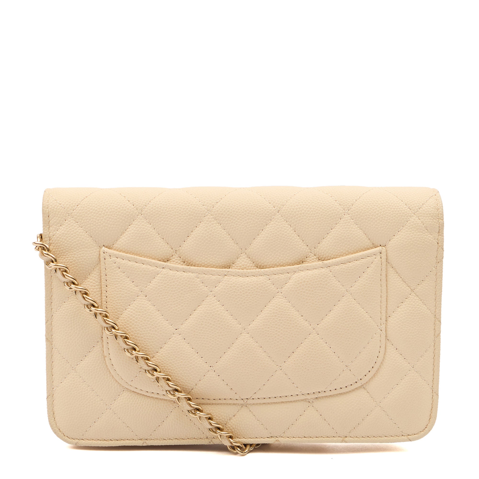 Chanel Cross Body Wallet on Chain in Neutral, Caviar Leather — Detail View