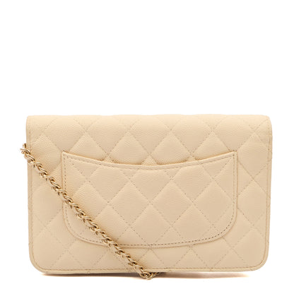 Chanel Cross Body Wallet on Chain in Neutral, Caviar Leather — Detail View