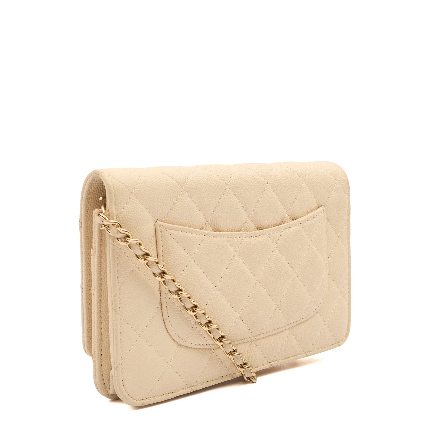 Chanel Cross Body Wallet on Chain in Neutral, Caviar Leather — Top View
