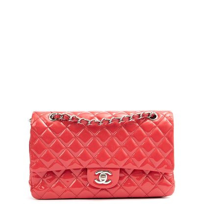 Chanel Shoulder Bag Classic Double Flap - Medium in Pink, Patent Leather — Front View