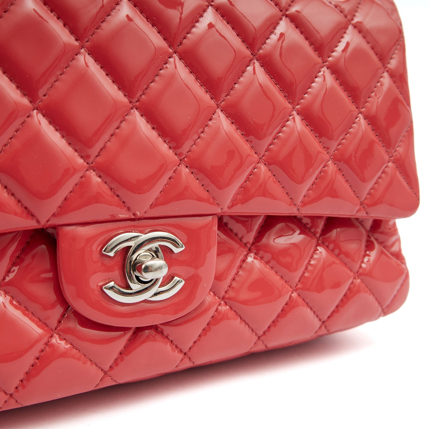 Chanel Shoulder Bag Classic Double Flap - Medium in Pink, Patent Leather — Alternate View 7