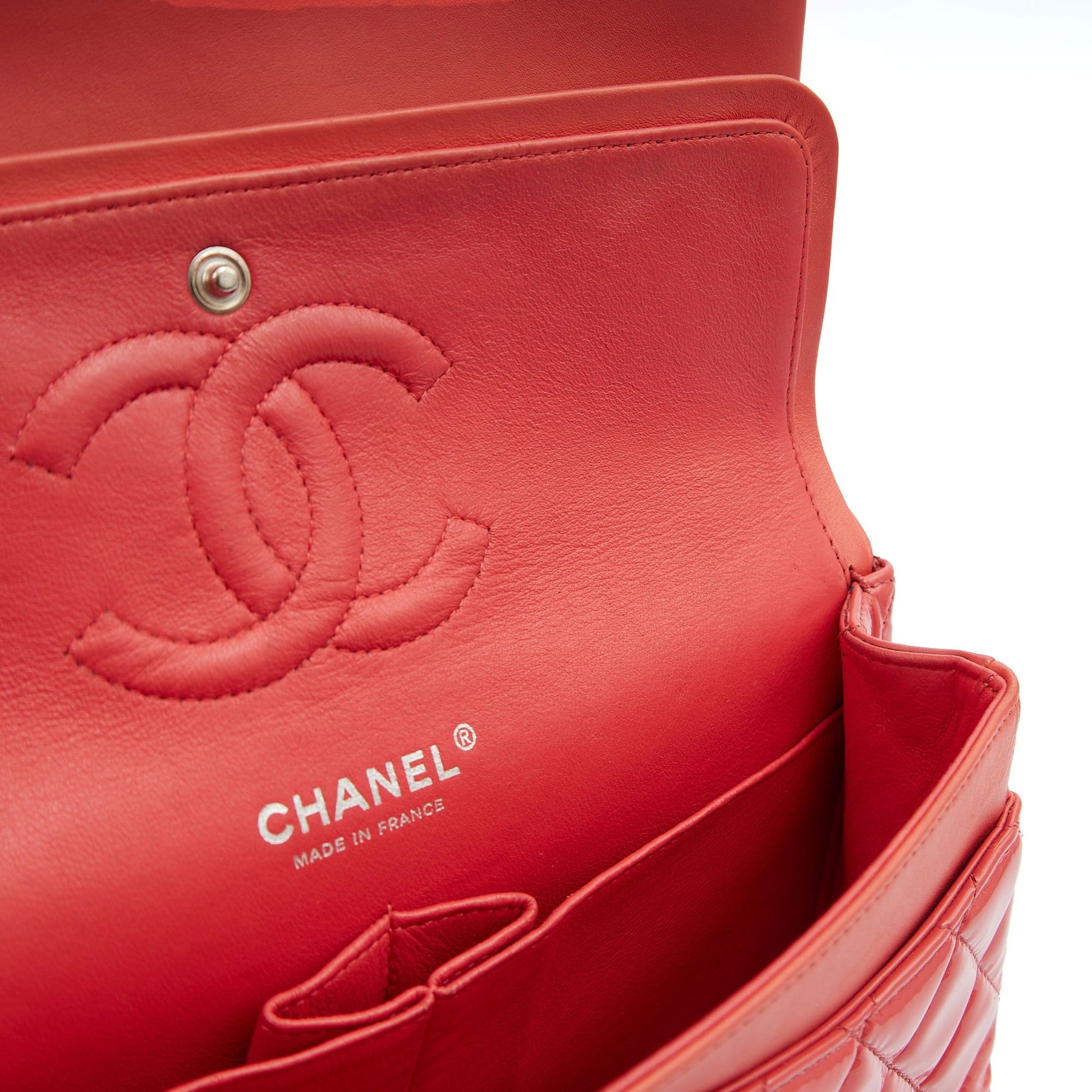 Chanel Shoulder Bag Classic Double Flap - Medium in Pink, Patent Leather — Alternate View 8