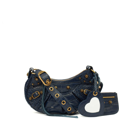 Balenciaga Shoulder Bag Le Cagole XS in Navy, Exotic Effect Leather — Alternate View 15