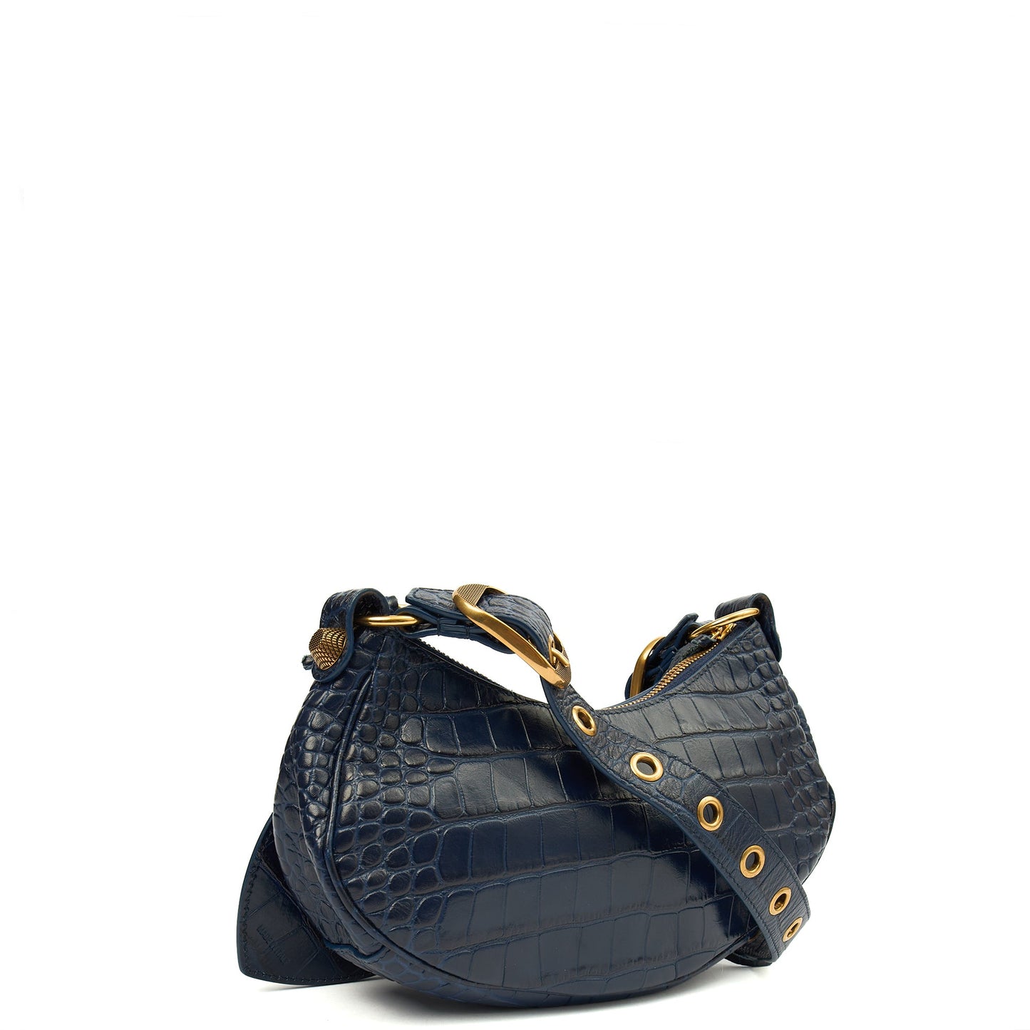 Balenciaga Shoulder Bag Le Cagole XS in Navy, Exotic Effect Leather — Side View