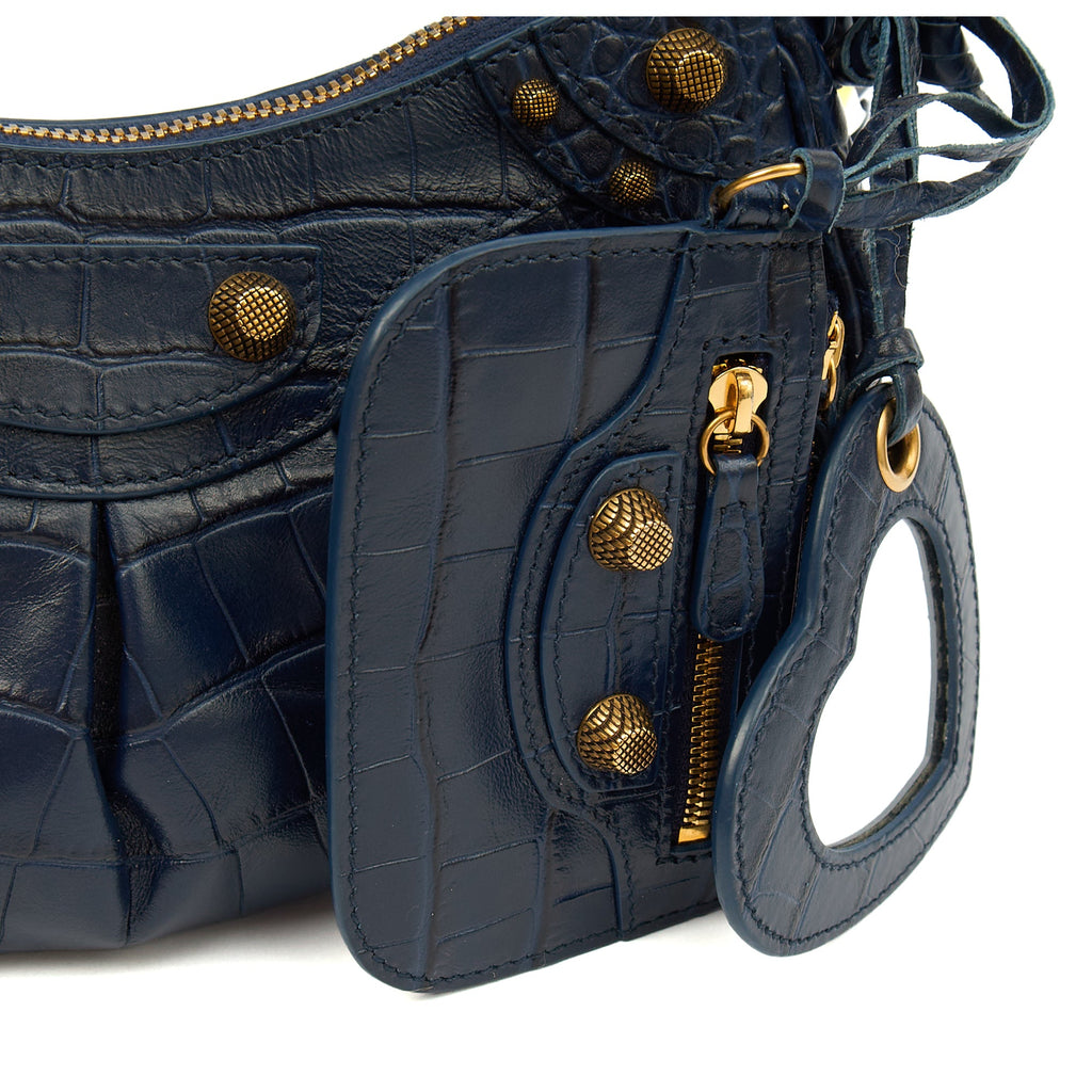 Balenciaga Shoulder Bag Le Cagole XS in Navy, Exotic Effect Leather — Alternate View 13