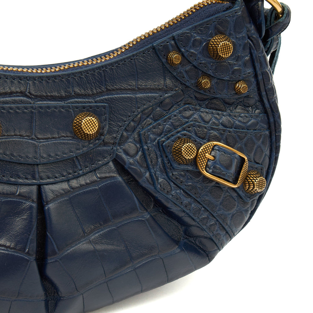 Balenciaga Shoulder Bag Le Cagole XS in Navy, Exotic Effect Leather — Alternate View 12