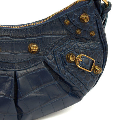 Balenciaga Shoulder Bag Le Cagole XS in Navy, Exotic Effect Leather — Alternate View 12