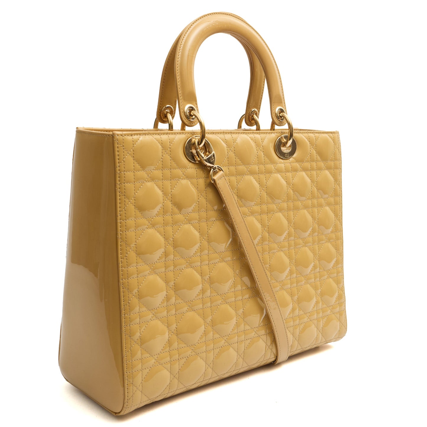 Christian Dior Tote Lady Dior - Large in Neutral, Patent Leather — Side View
