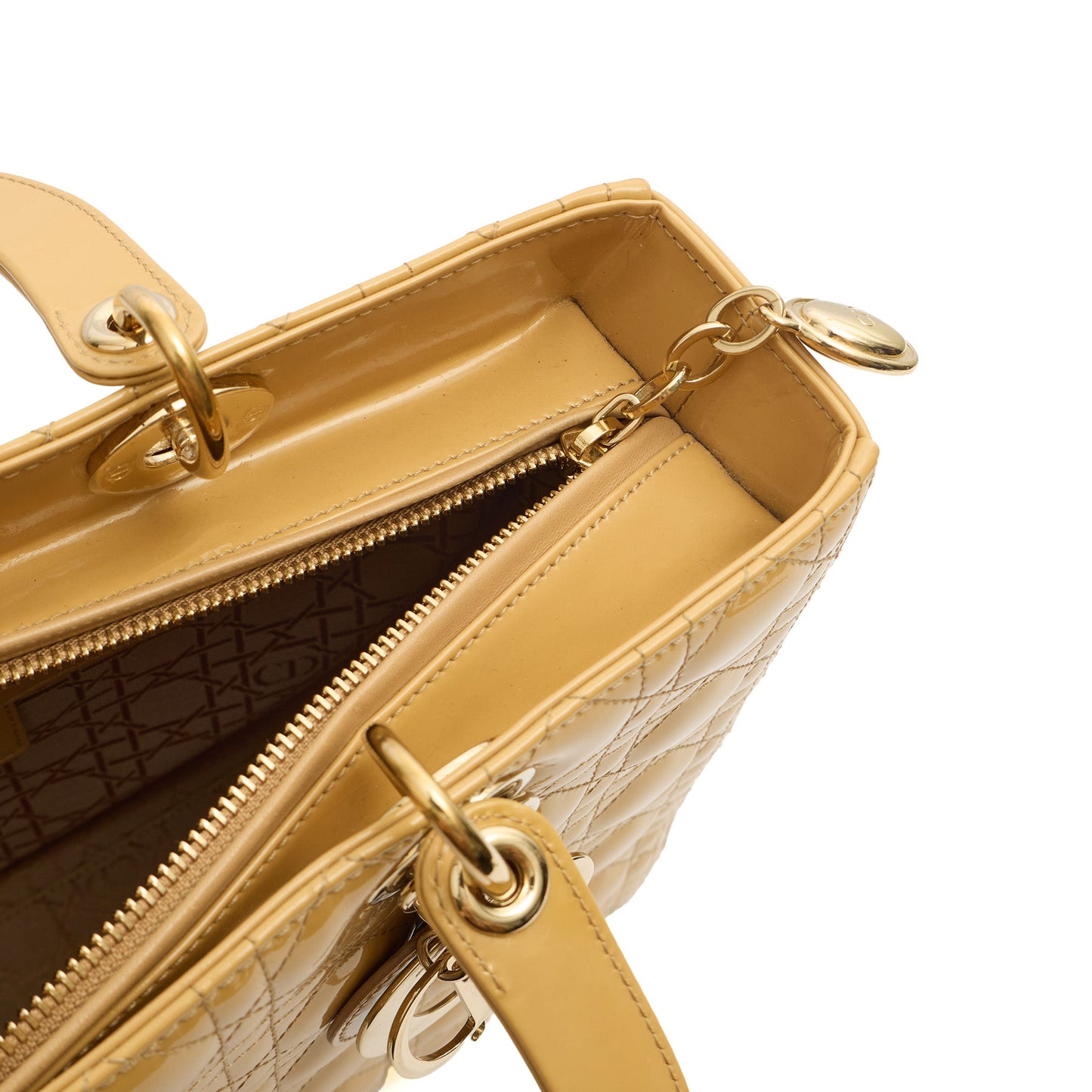 Christian Dior Tote Lady Dior - Large in Neutral, Patent Leather — Detail View
