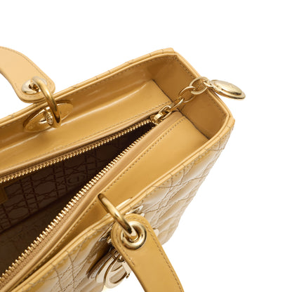Christian Dior Tote Lady Dior - Large in Neutral, Patent Leather — Detail View