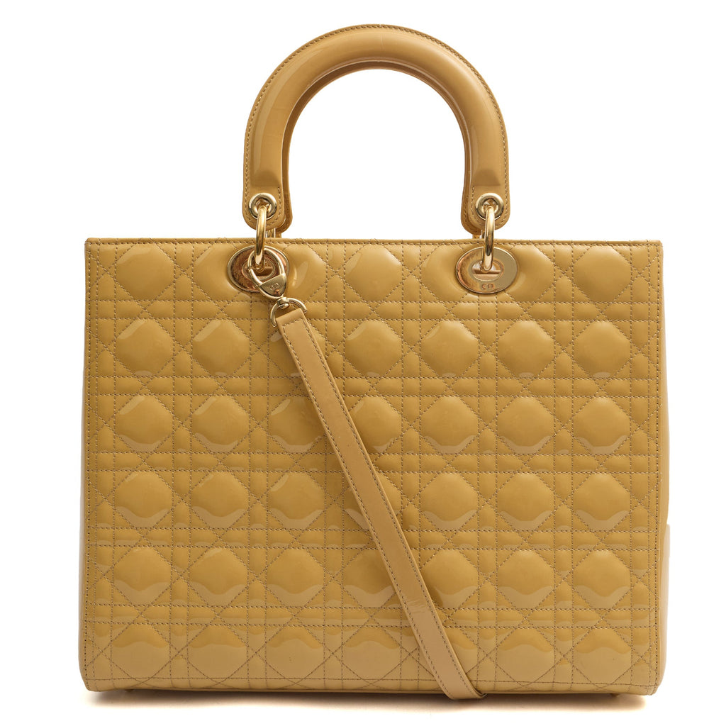 Christian Dior Tote Lady Dior - Large in Neutral, Patent Leather — Back View