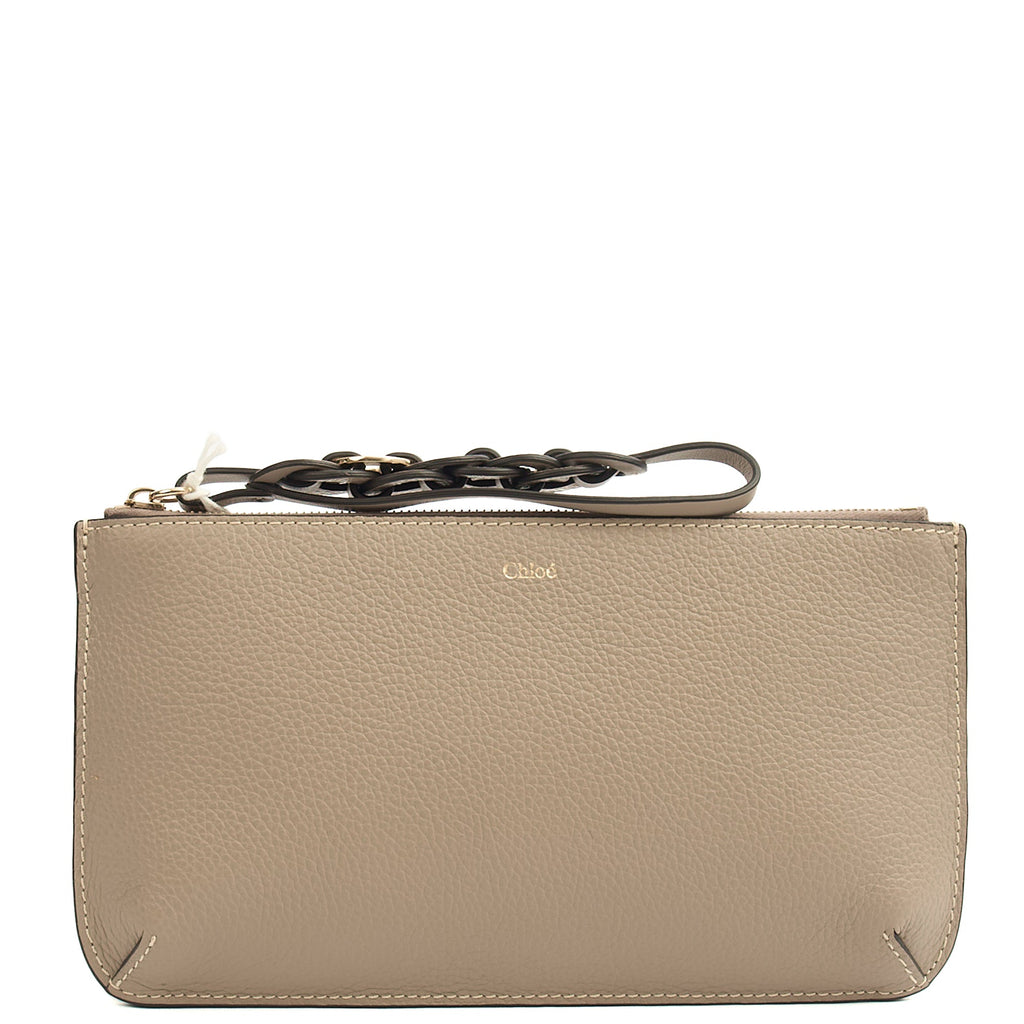 Chloe Clutch Clutch in Grey, Calfskin Leather — Front View