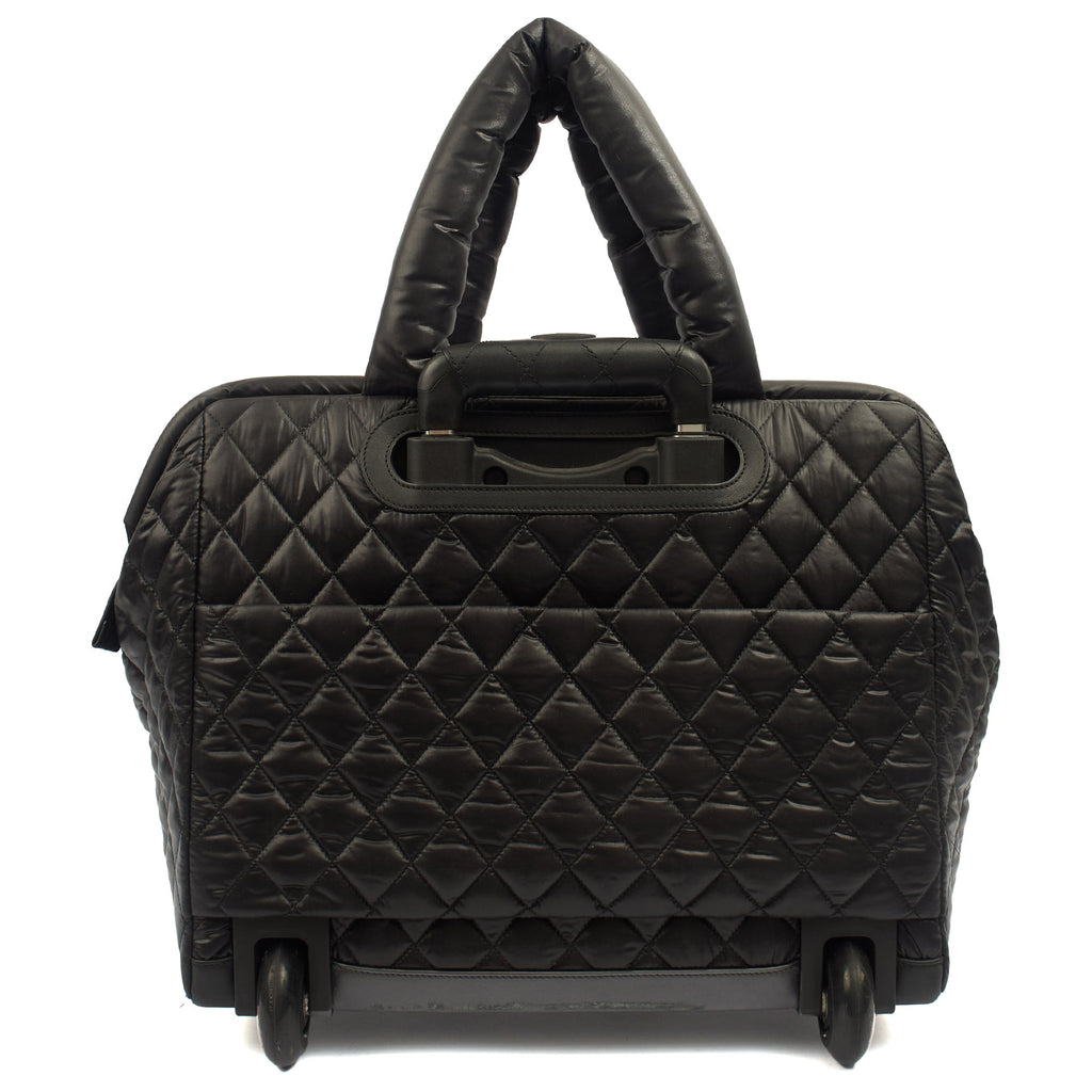 Chanel Wheeled Coco Cocoon in Black, Fabric — Back View