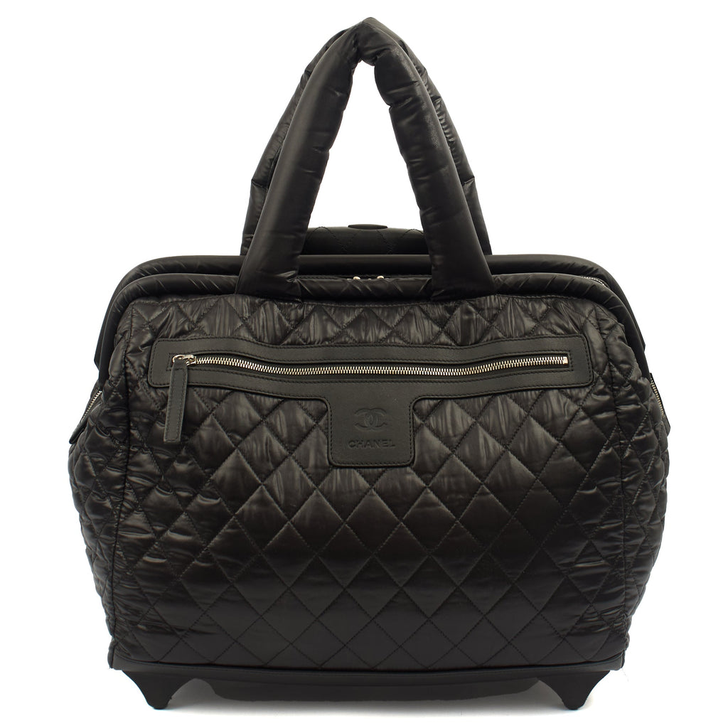 Chanel Wheeled Coco Cocoon in Black, Fabric — Front View