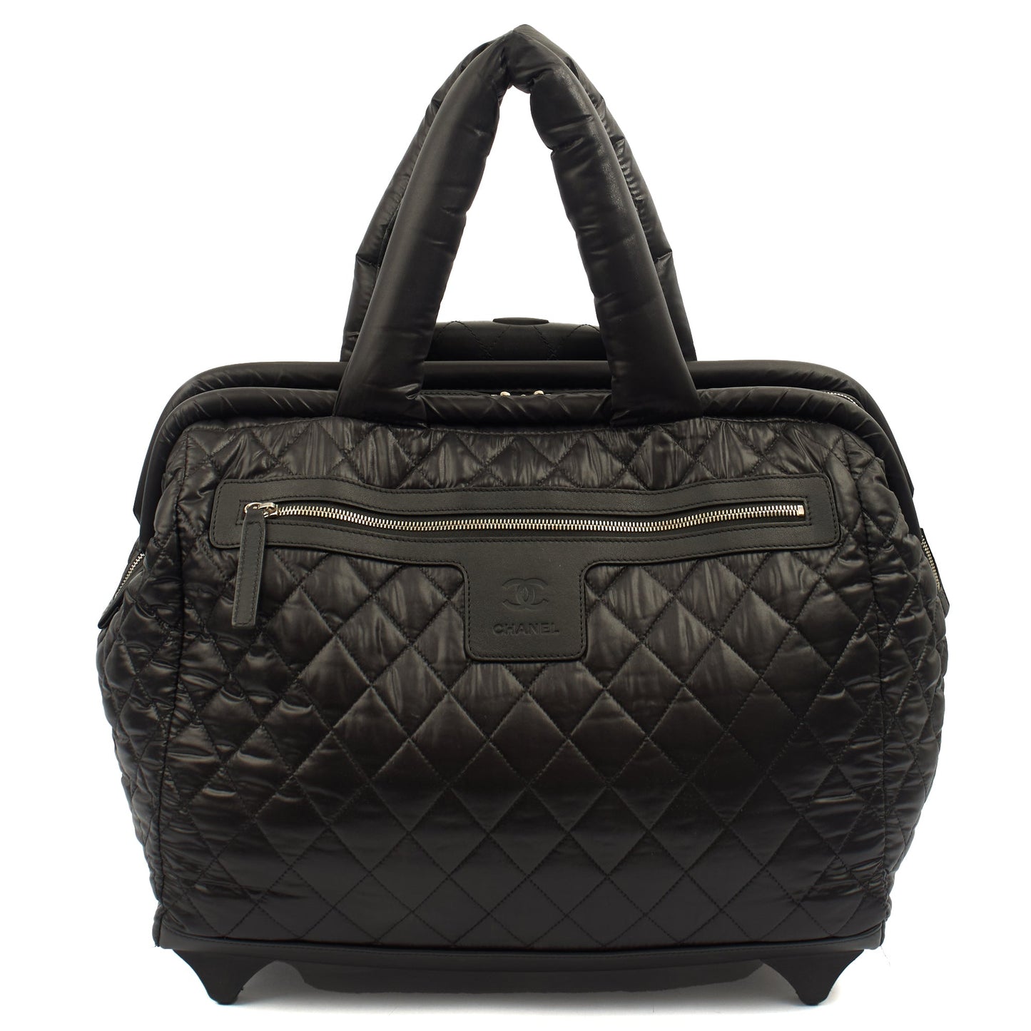 Chanel Wheeled Coco Cocoon in Black, Fabric — Front View