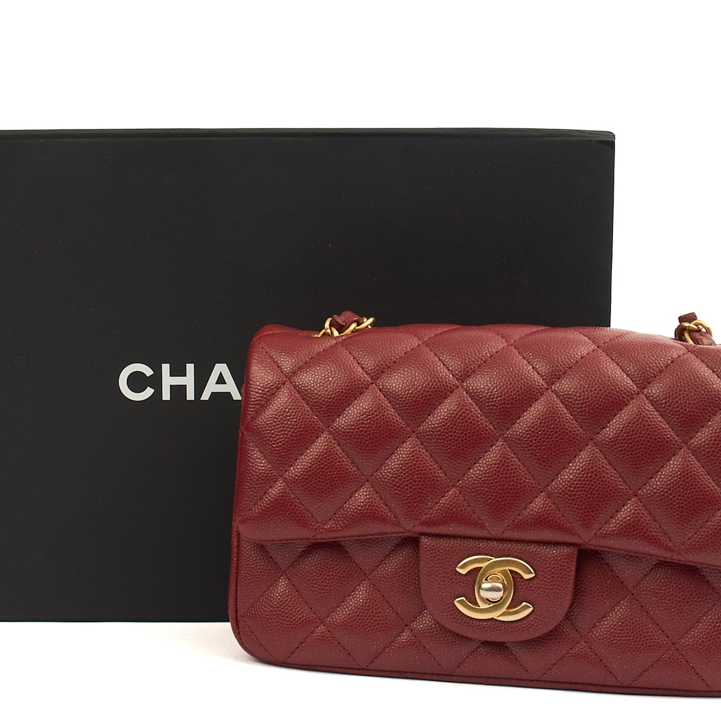 Chanel Mini Bag Classic - Mini (Rectangular) in Red, Caviar Leather — Side View