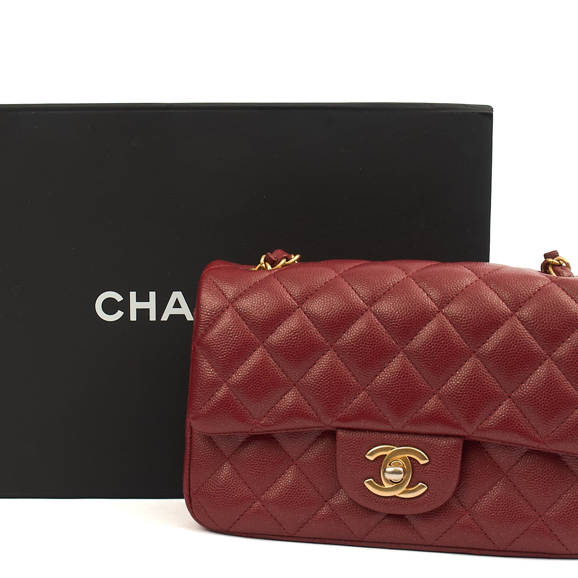 Chanel Mini Bag Classic - Mini (Rectangular) in Red, Caviar Leather — Side View