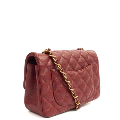 Chanel Mini Bag Classic - Mini (Rectangular) in Red, Caviar Leather — Back View