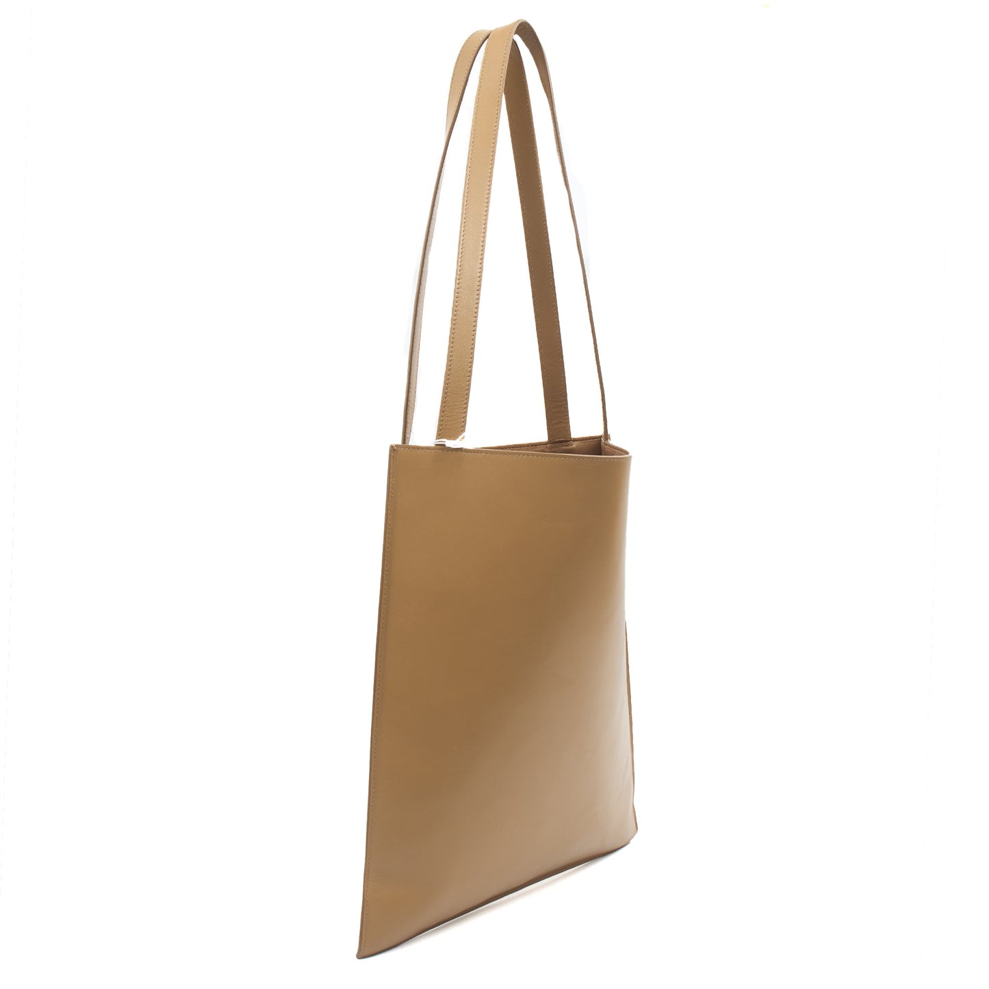The Row Tote Flat Leather Tote in Brown, Leather — Side View