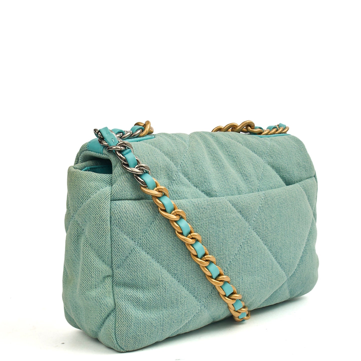 Chanel Cross Body Chanel 19 in Blue, Canvas — Back View