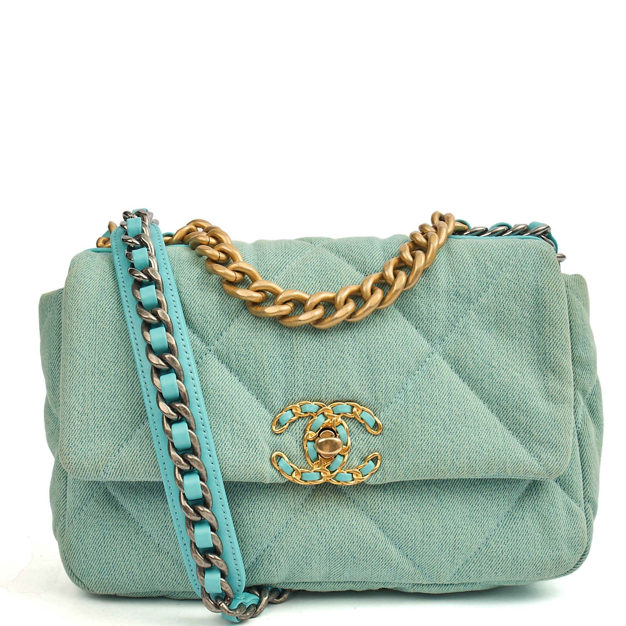 Chanel Cross Body Chanel 19 in Blue, Canvas — Front View