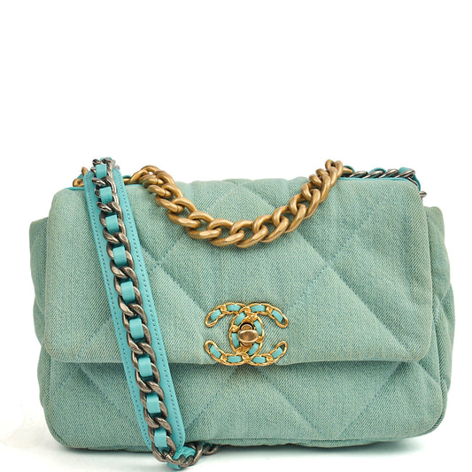 Chanel Cross Body Chanel 19 in Blue, Canvas — Front View