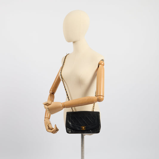 Chanel Cross Body Diana - Small in Black, Lambskin Leather — Side View