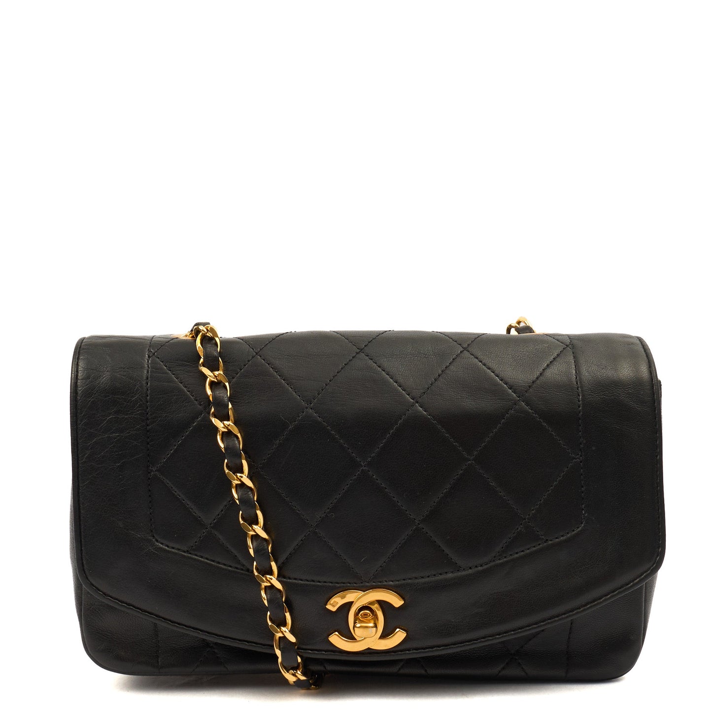 Chanel Cross Body Diana - Small in Black, Lambskin Leather — Front View