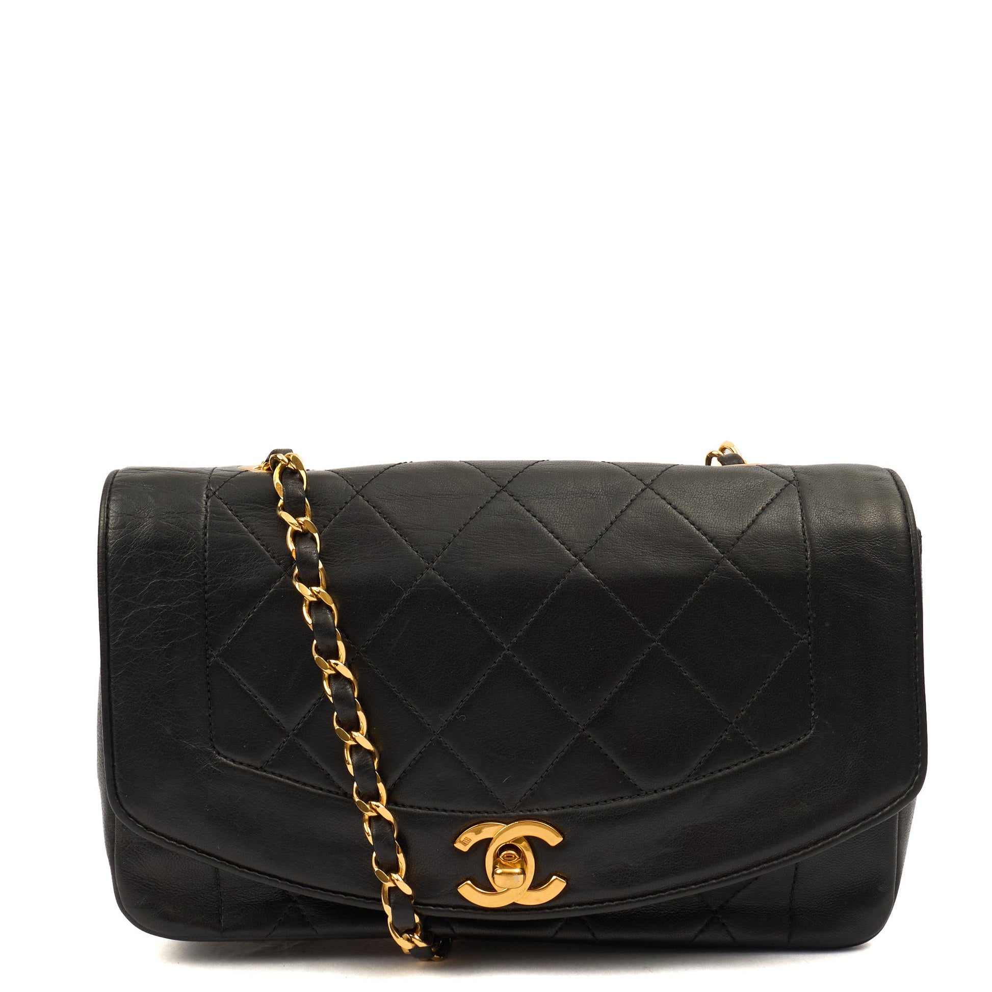Chanel Cross Body Diana - Small in Black, Lambskin Leather — Front View