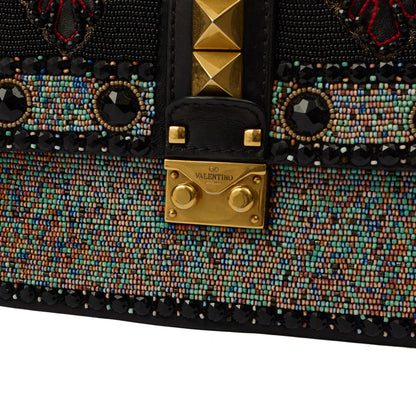 Valentino Shoulder Bag Glam Lock - Medium in Black, Calfskin — Lifestyle View