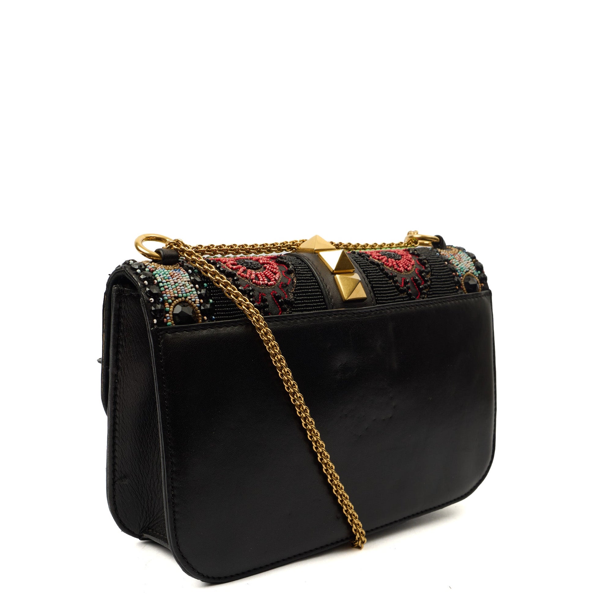 Valentino Shoulder Bag Glam Lock - Medium in Black, Calfskin — Side View