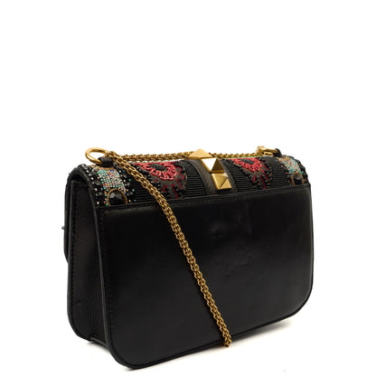 Valentino Shoulder Bag Glam Lock - Medium in Black, Calfskin — Side View