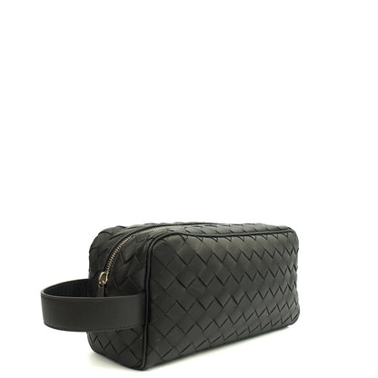 Bottega Veneta Clutch Intrecciato Zip Pouch in Black, Intrecciato Nappa — Side View