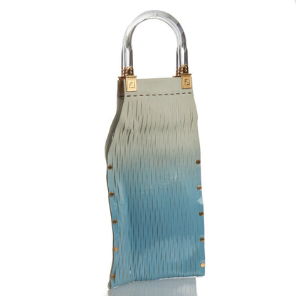Fendi Tote Shoulder Bag in Blue, Leather — Side View