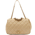 Chanel Shoulder Bag Chain Flap Bag in Neutral, Calfskin Leather — Front View