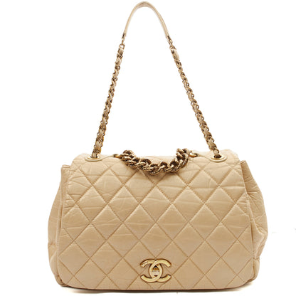 Chanel Shoulder Bag Chain Flap Bag in Neutral, Calfskin Leather — Front View