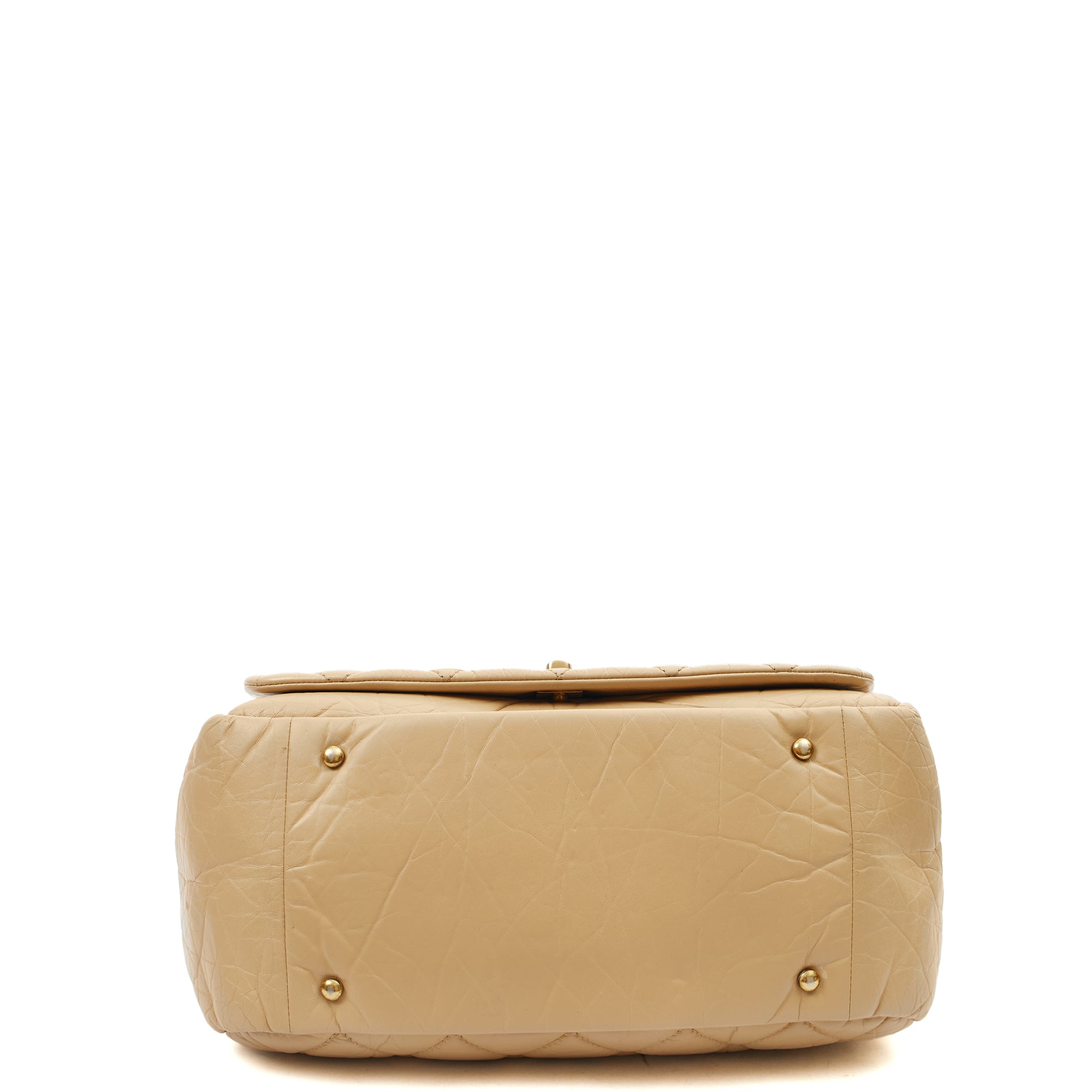 Chanel Shoulder Bag Chain Flap Bag in Neutral, Calfskin Leather — Top View