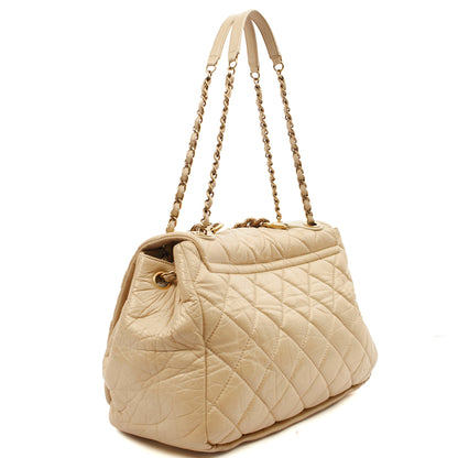 Chanel Shoulder Bag Chain Flap Bag in Neutral, Calfskin Leather — Side View
