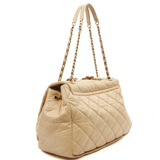 Chanel Shoulder Bag Chain Flap Bag in Neutral, Calfskin Leather — Side View