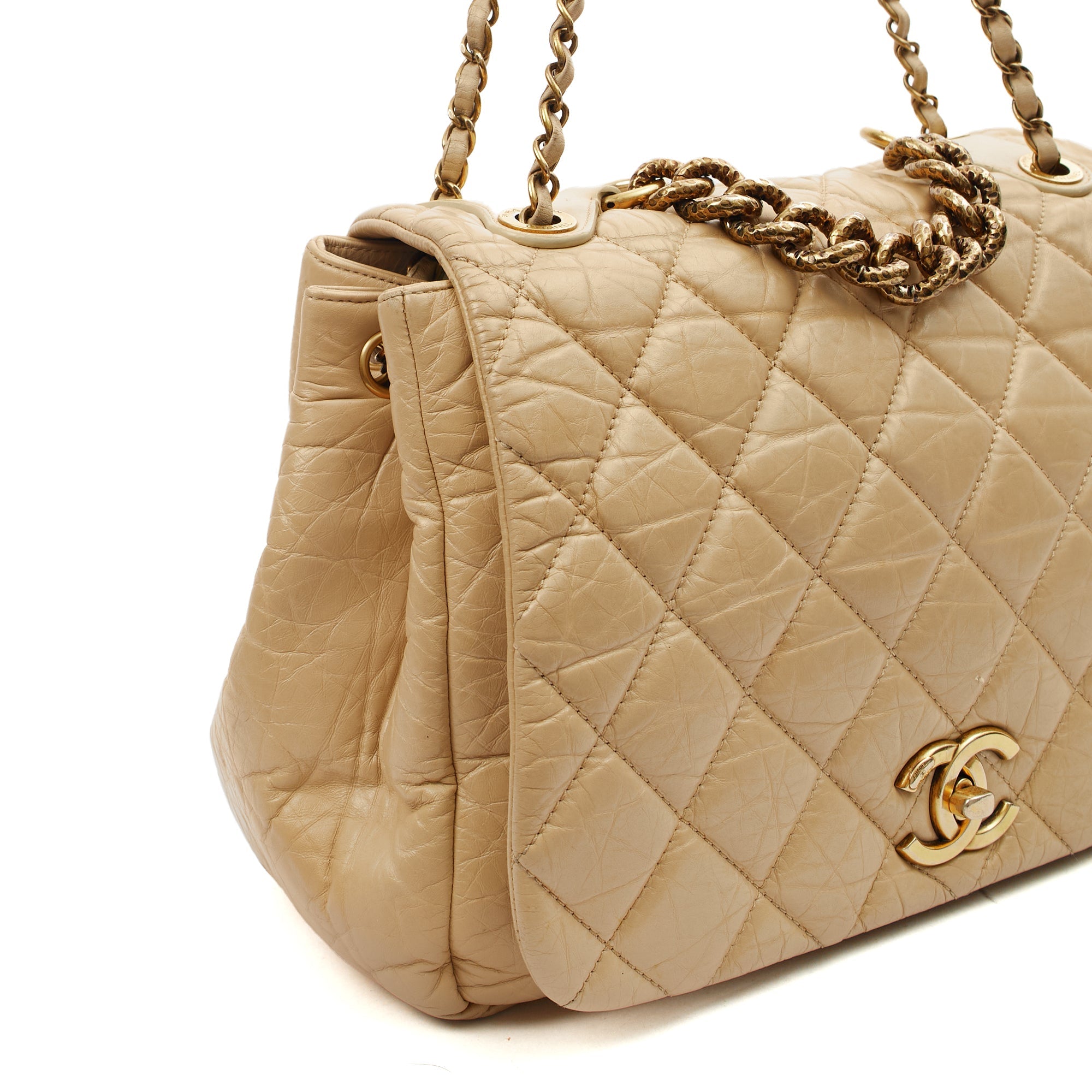 Chanel Shoulder Bag Chain Flap Bag in Neutral, Calfskin Leather — Alternate View 8