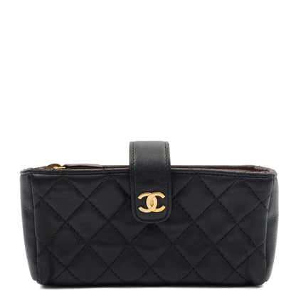 Chanel Purse Quilted CC Cardholder in Black, Lambskin Leather — Front View