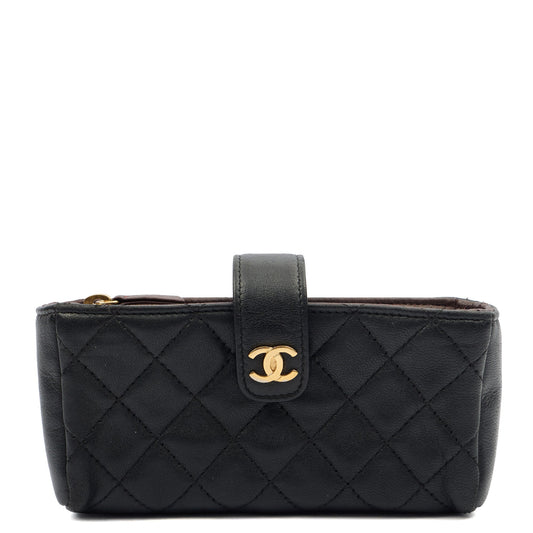 Chanel Purse Quilted CC Cardholder in Black, Lambskin Leather — Front View