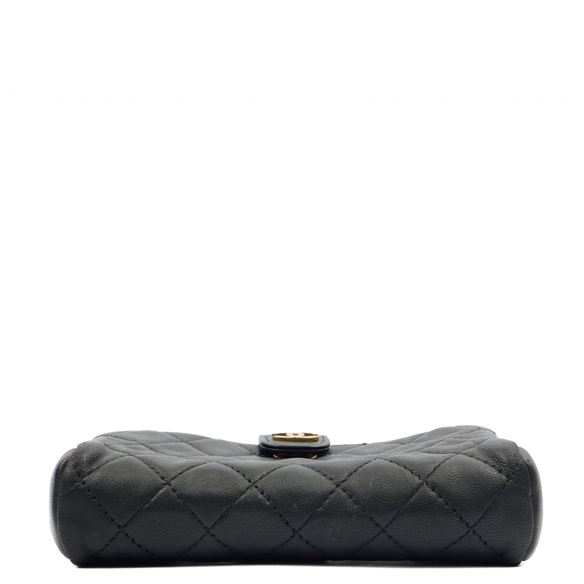 Chanel Purse Quilted CC Cardholder in Black, Lambskin Leather — Top View