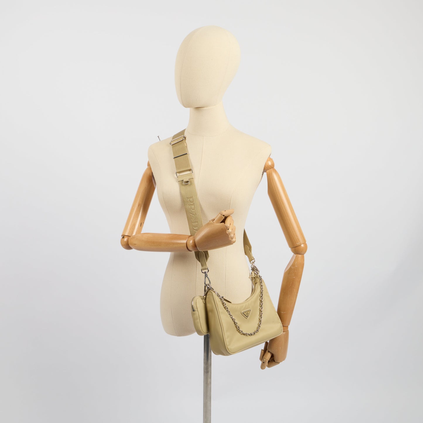 Prada Cross Body Re-Edition 2000 Shoulder Bag in Deserto, Nylon — Lifestyle View