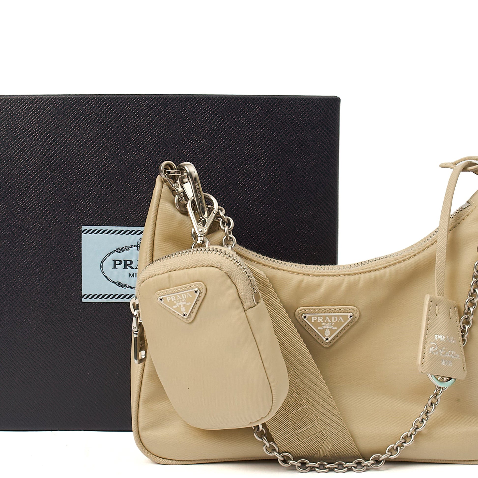 Prada Cross Body Re-Edition 2000 Shoulder Bag in Deserto, Nylon — Side View
