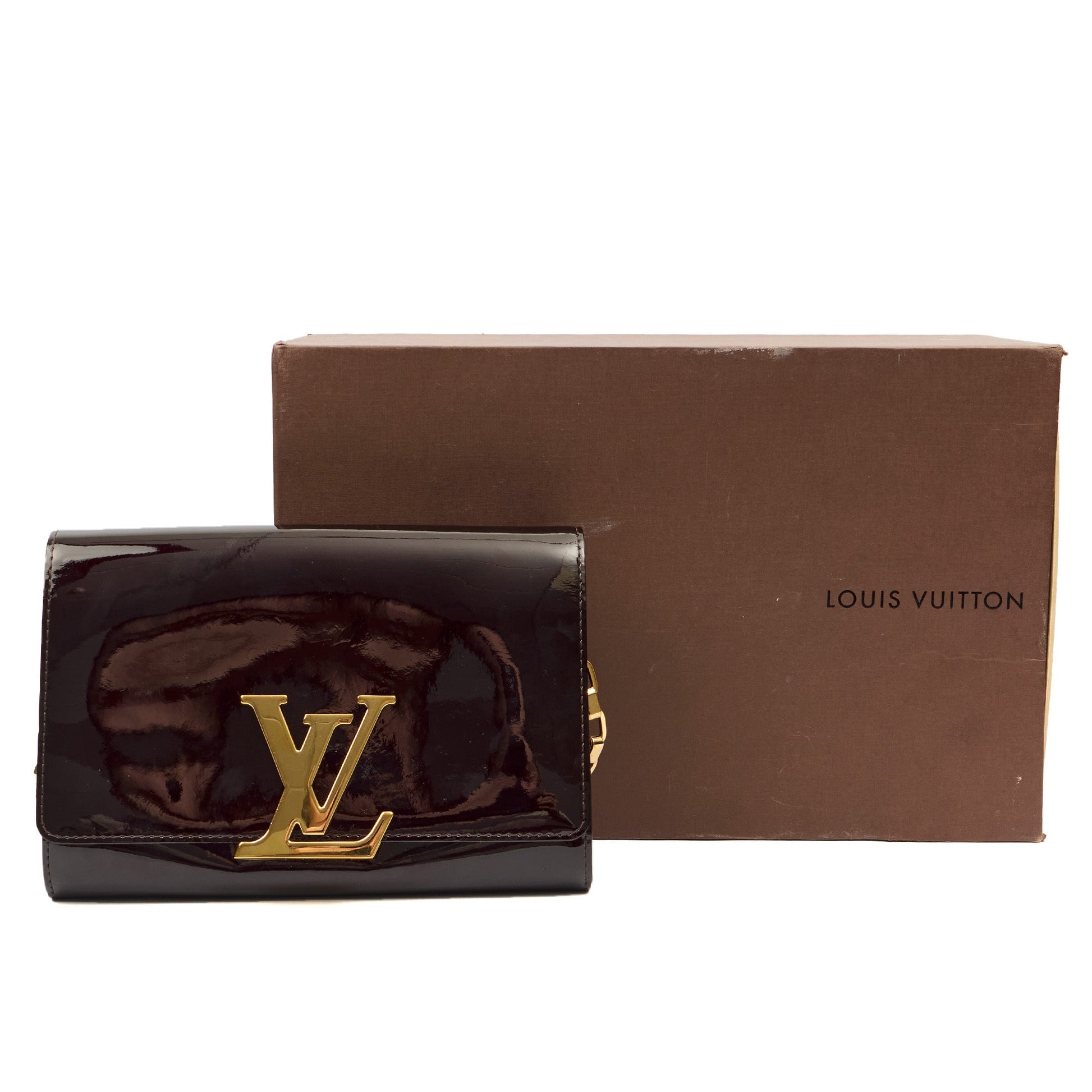 Louis Vuitton Shoulder Bag Chain Louise PM in Brown, Patent Leather — Lifestyle View