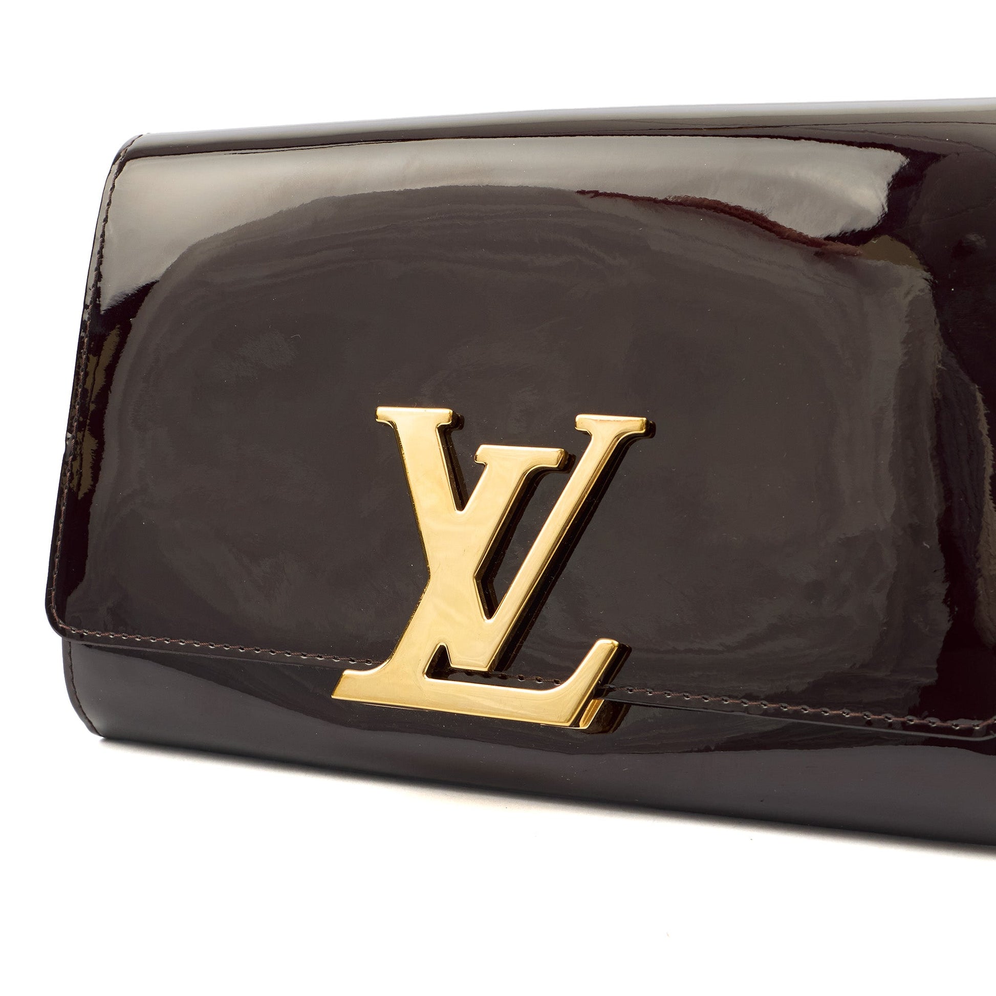 Louis Vuitton Shoulder Bag Chain Louise PM in Brown, Patent Leather — Detail View