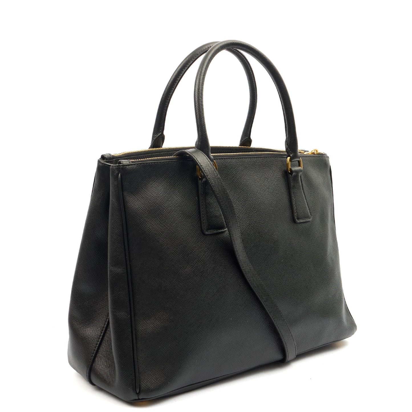 Prada Tote Galleria - Medium Double Zip Tote in Black, Saffiano Leather — Side View